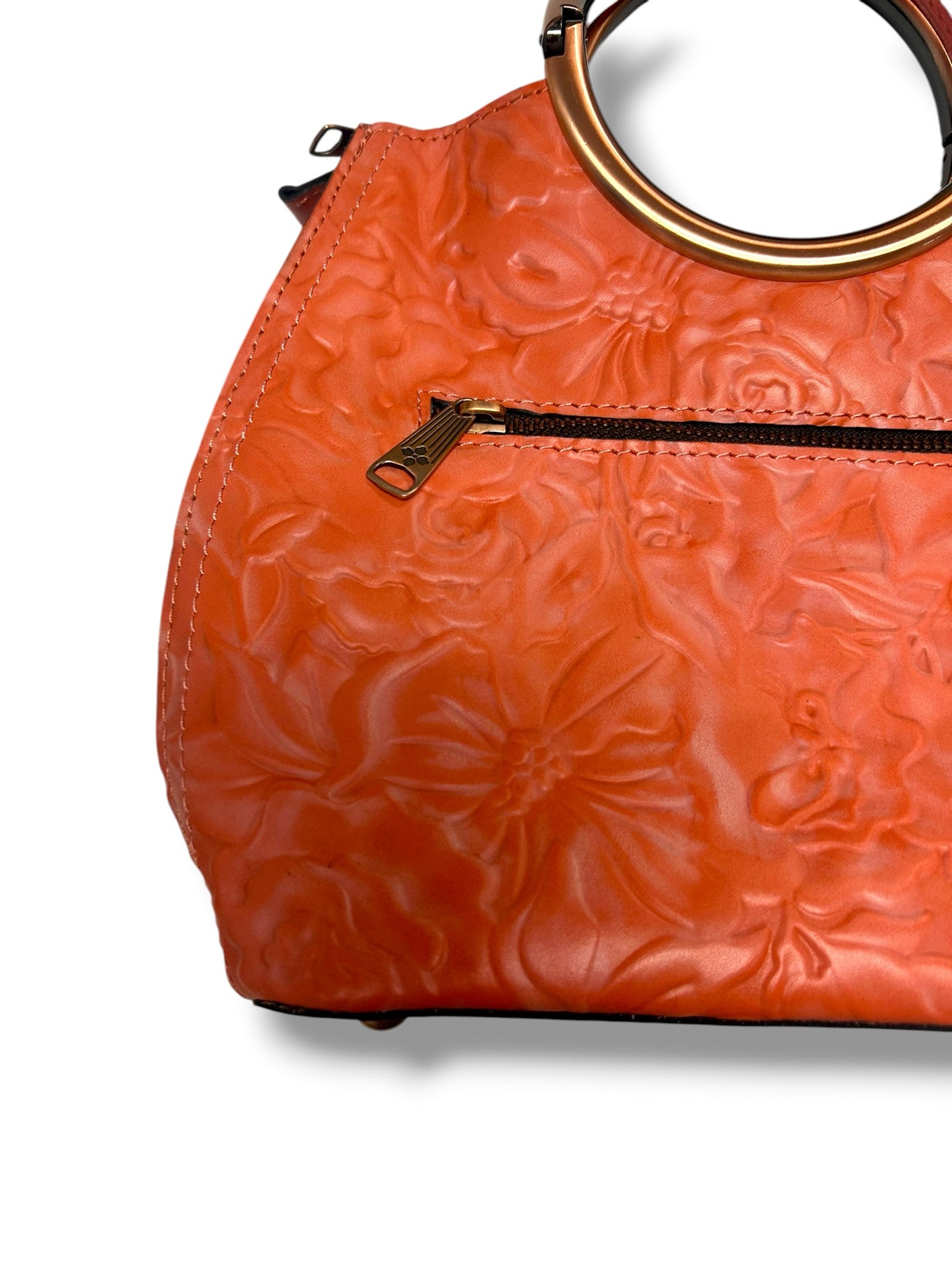 PATRICIA NASH ARIA RING HANDLE SHOPPER ORANGE TOOLED LEATHER