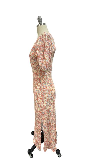 RAILS SHELLEY PEACH FLORAL VNECK MIDI DRESS XS