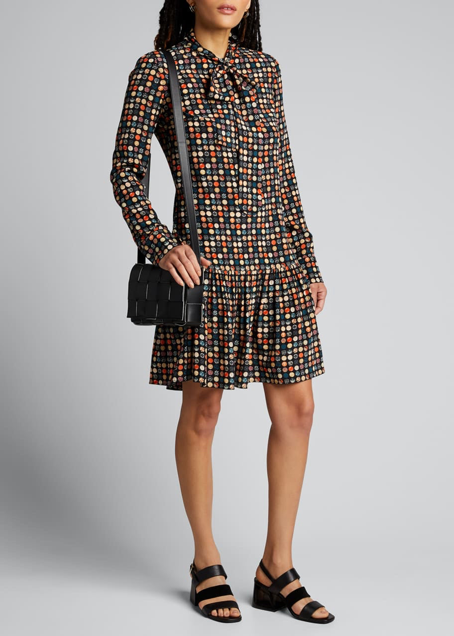 AKRIS PUNTO 2025 MULBERRY SILK BOW NECK RUFFLE DRESS SIZE 12