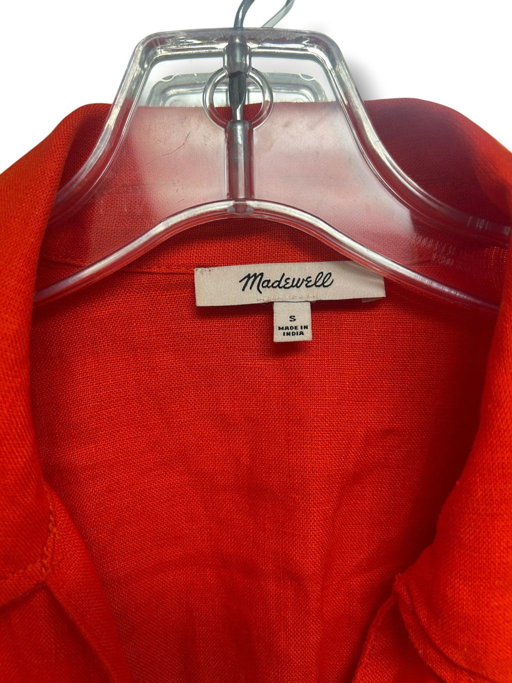 MADEWELL THE PERRY MINI LINEN CHERRY RED BUTTON FRONT SHIRT DRESS SIZE SMALL