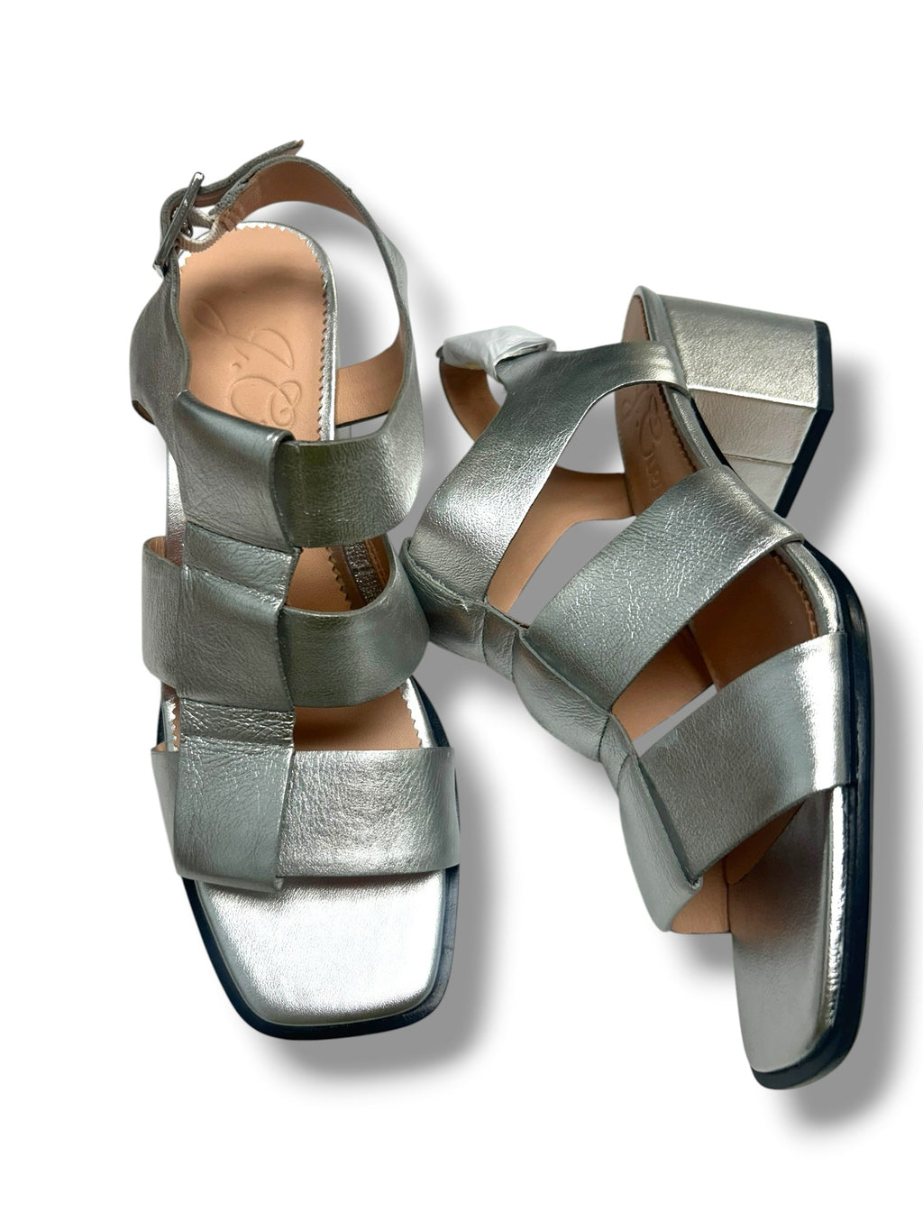 NEW IN BOX J.CREW METALLIC DYLAN FISHERMAN SILVER HEEL SANDALS SIZE 8.5