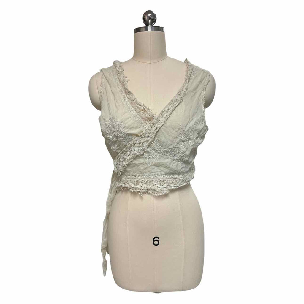 MAGNOLIA PEARL FAUSTINE EMBROIDERED WRAP BEIGE VANILLA TANK TOP SIZE ONE SIZE