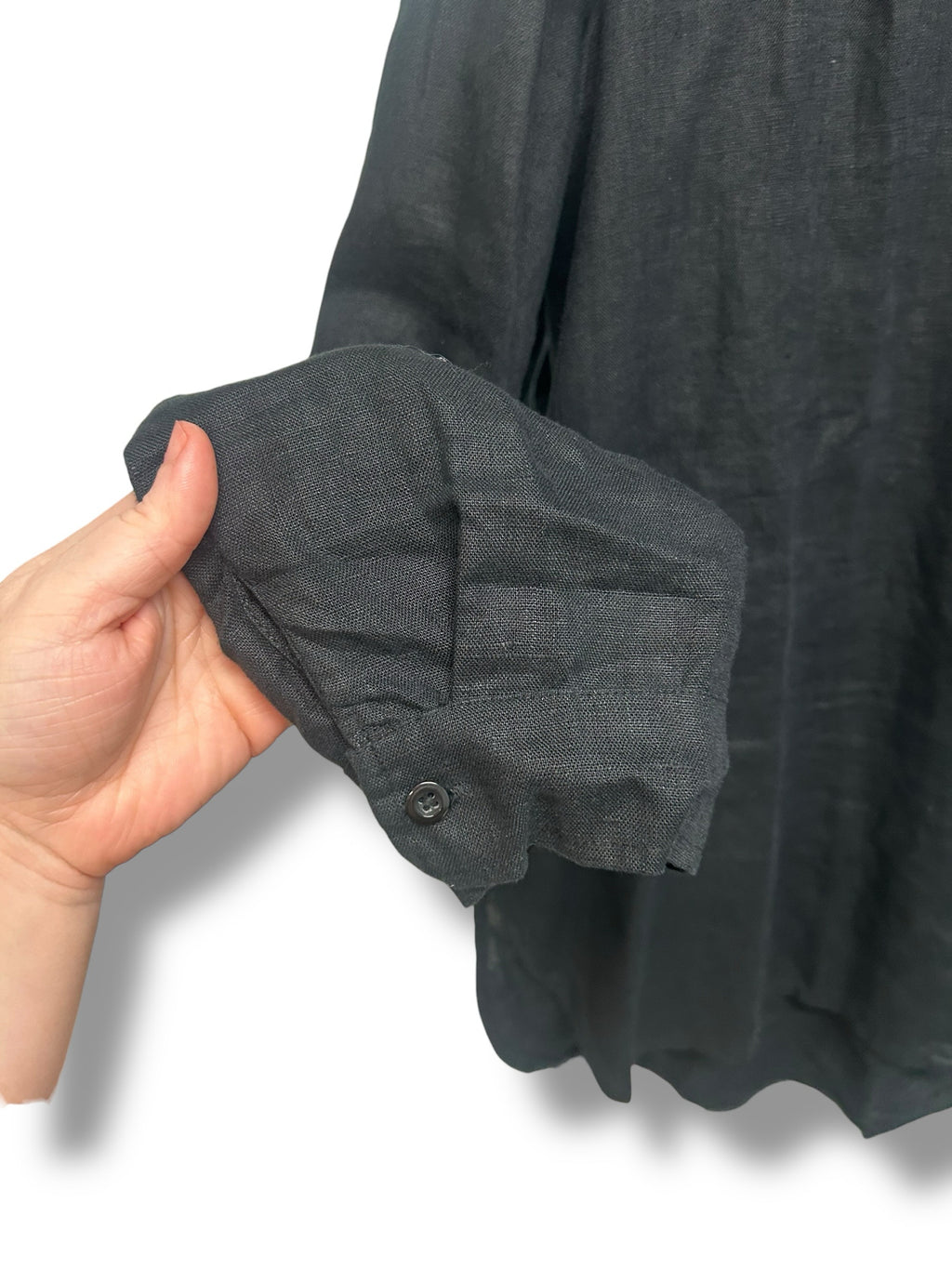 WOMEN'S CROWN LINEN 100% LINEN BLACK BUTTON DOWN BLOUSE SIZE XL
