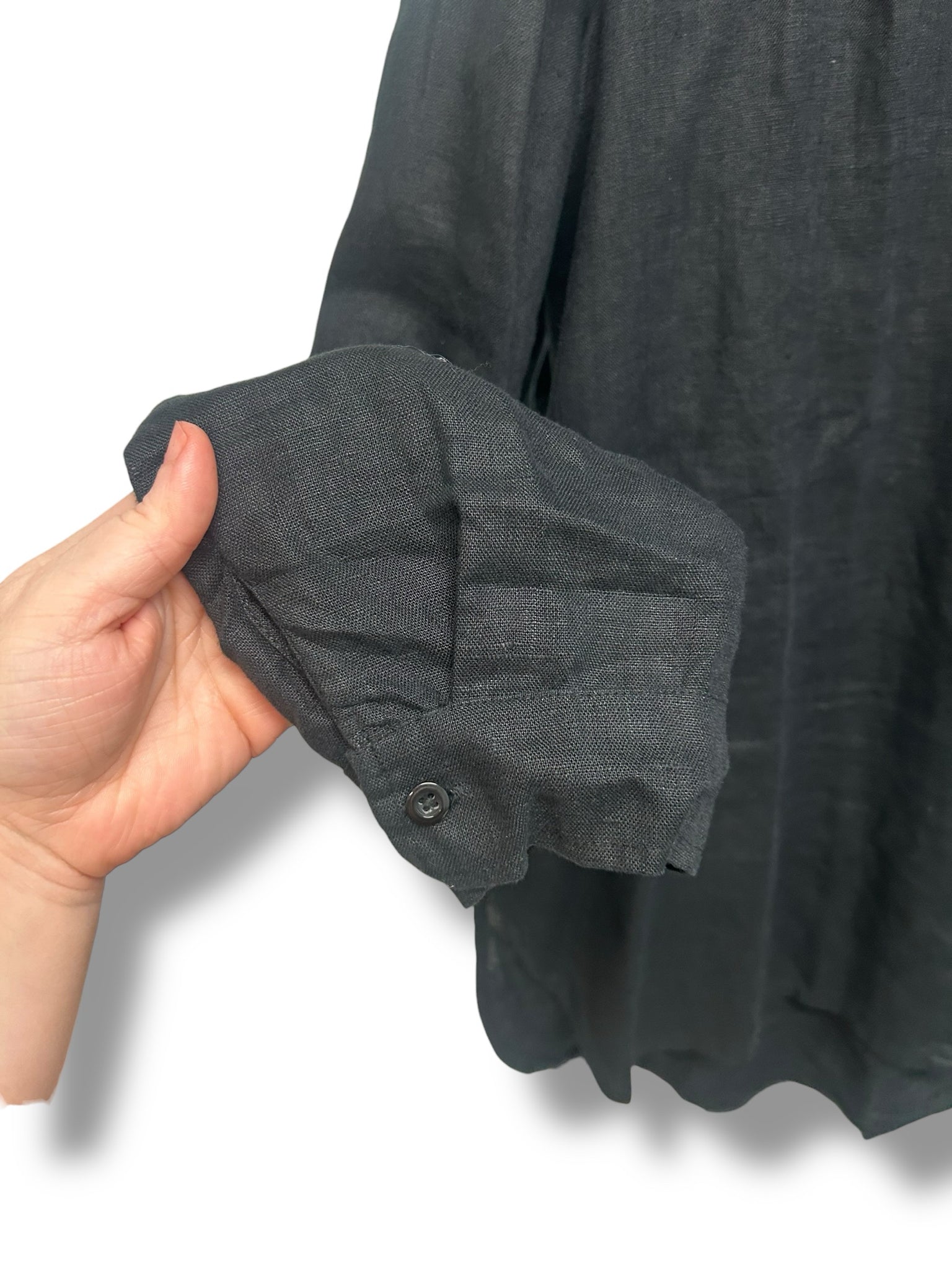 WOMEN'S CROWN LINEN 100% LINEN BLACK BUTTON DOWN BLOUSE SIZE XL