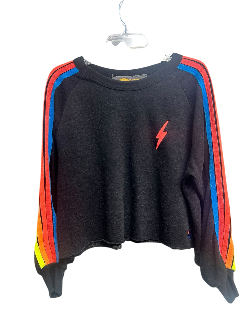 AVIATOR NATION CHARCOAL GRAY BOLT CROPPED SWEATSHIRT SIZE X LARGE