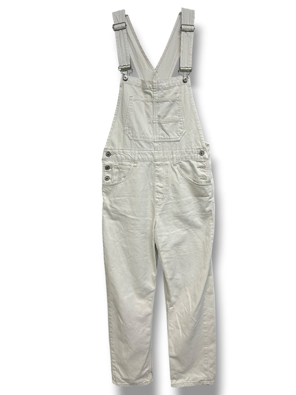 WE THE FREE ZIGGY DENIM OVERALLS IN OPTIC WHITE SIZE SMALL