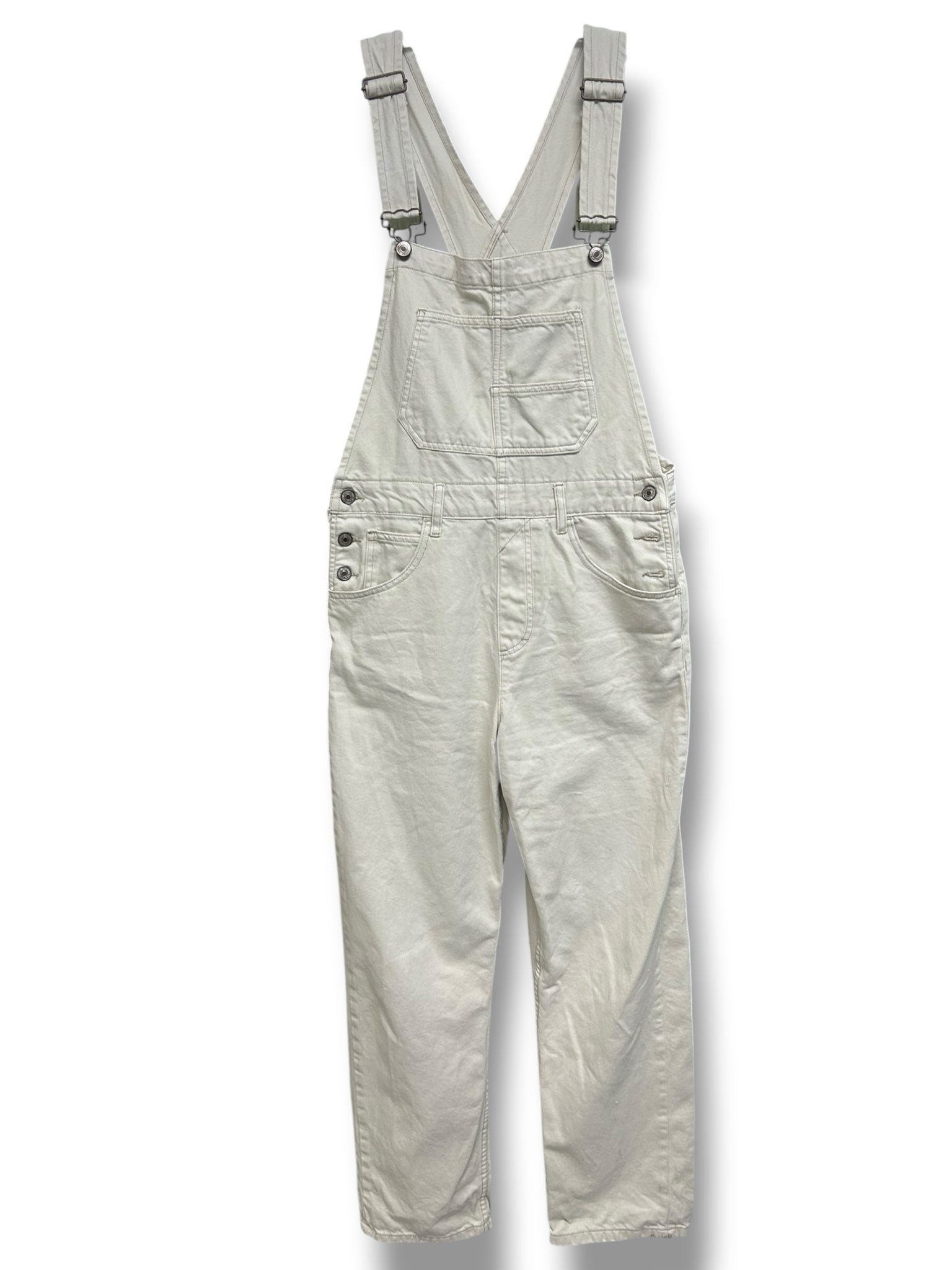 WE THE FREE ZIGGY DENIM OVERALLS IN OPTIC WHITE SIZE SMALL