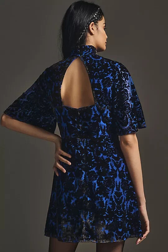 ANTHROPOLOGIE VELVET BURNOUT KIMONO MINI DRESS SIZE: 14