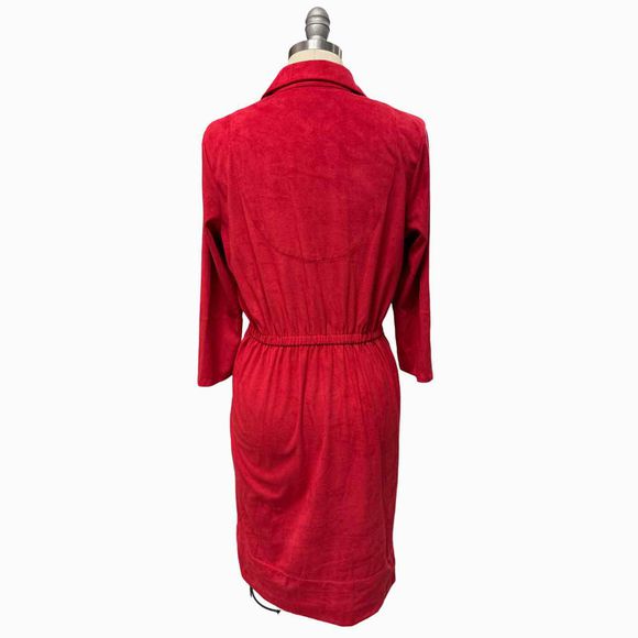 GRETCHEN SCOTT TWIST AND SHOUT FAUX SUEDE RED RUCHED DRESS SIZE S