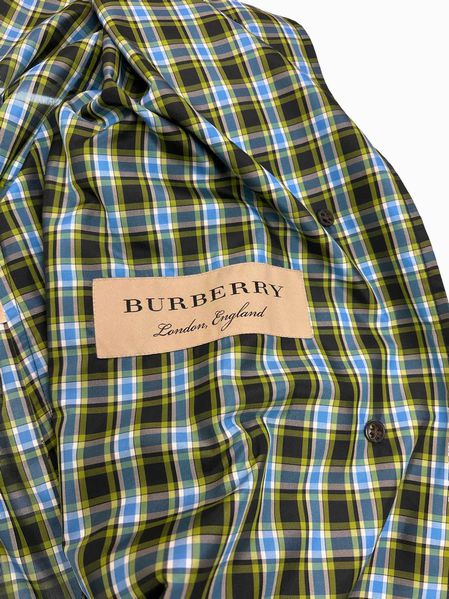 BURBERRY BLUE CHECK PLAID UNLINED WINDBREAKER JACKET LONG LENGTH SIZE 2