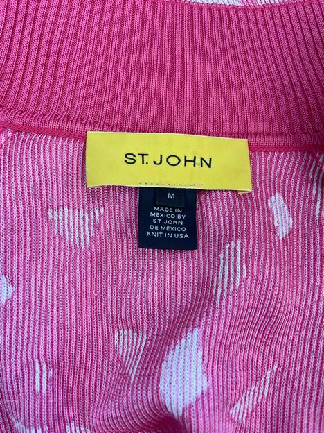 ST JOHN SANTANA SKNIT ZIP PINK/WHITE JACKET SIZE M