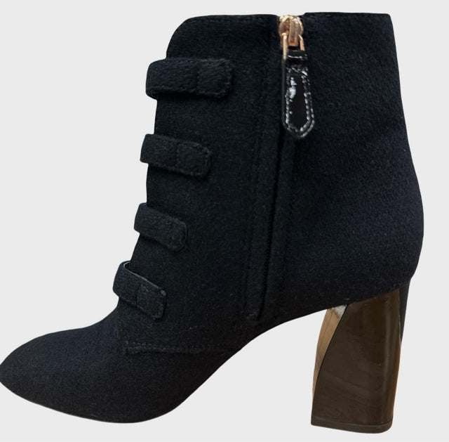 TORY BURCH MARISA FELTED WOOL STRAPPY LOGO BUTTON BOOTIES SIZE 10