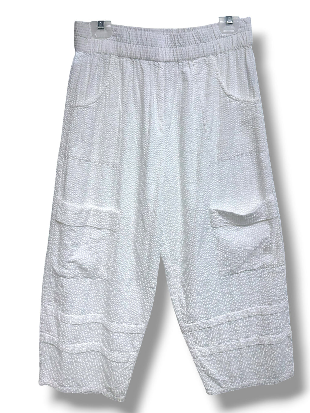 TULIP SEERSUCKER WIDE LEG LAGENLOOK CARGO WHITE PANTS SIZE MEDIUM