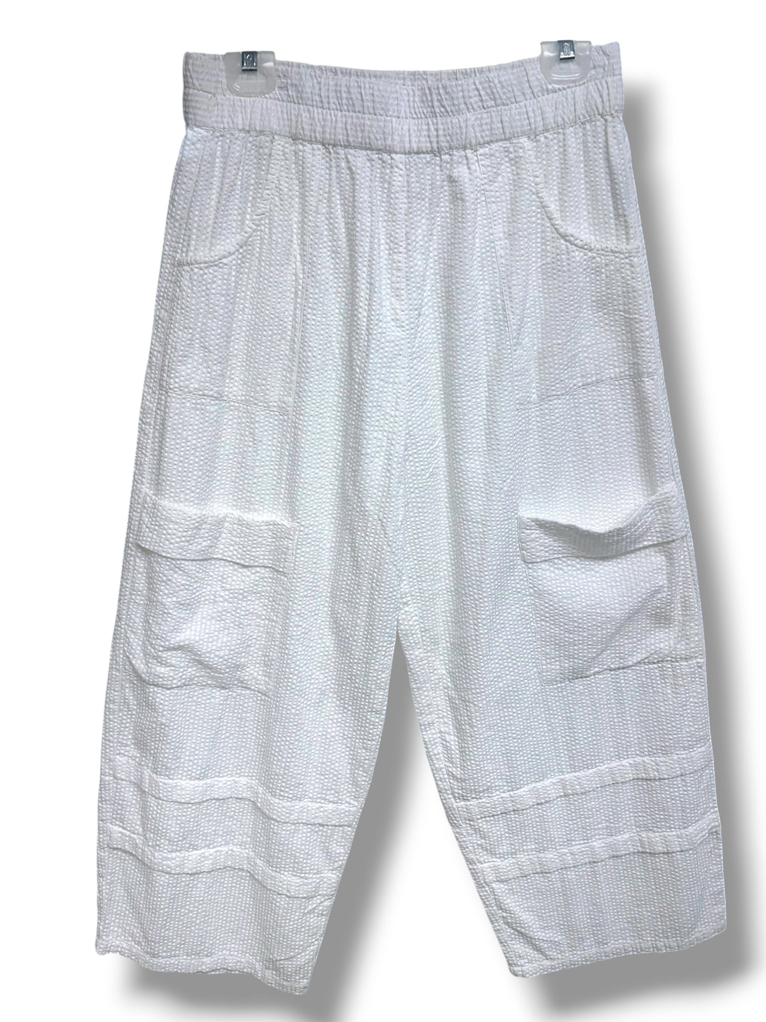 TULIP SEERSUCKER WIDE LEG LAGENLOOK CARGO WHITE PANTS SIZE MEDIUM