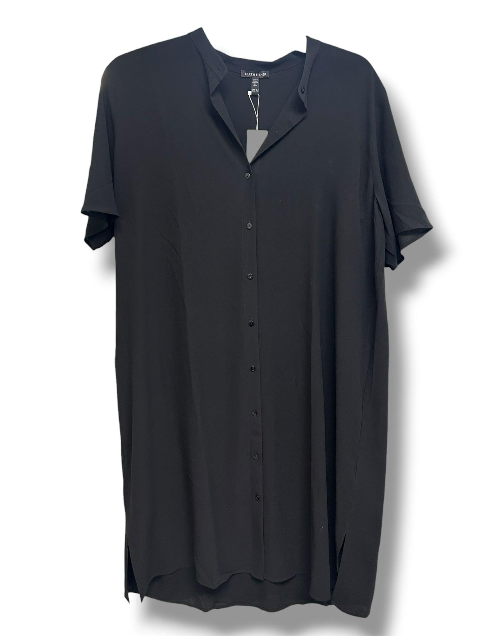 NWT EILEEN FISHER SILK MANDARIN COLLAR BUTTON UP SHIFT DRESS SIZE XL