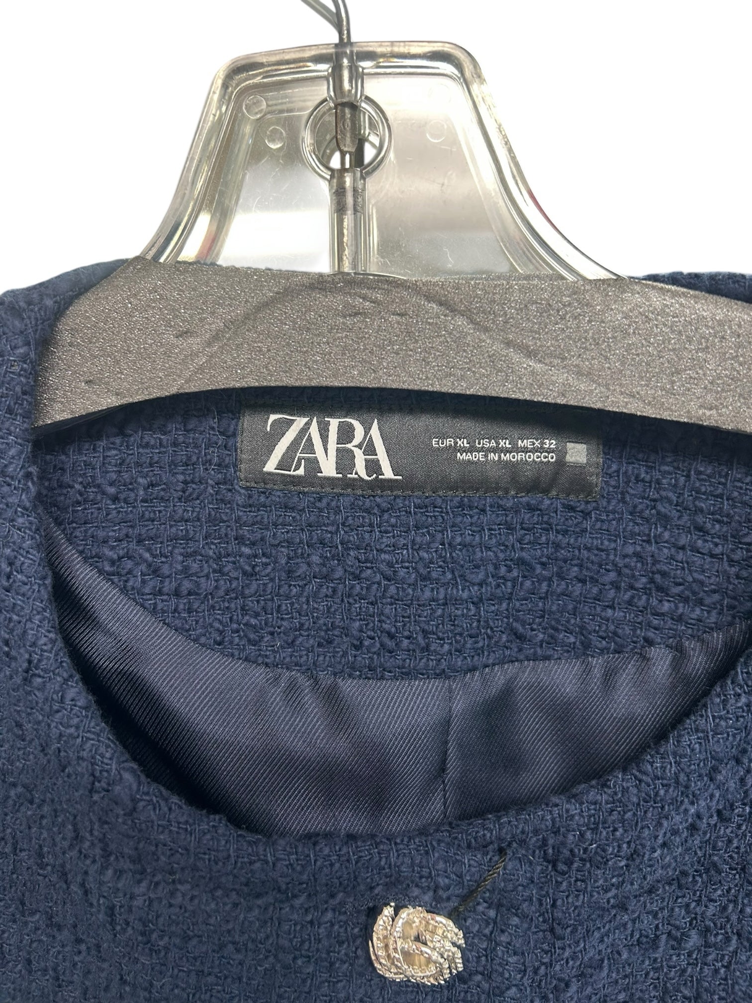 NWT ZARA NAVY BLUE BOUCLE SHORT TWEED BLAZER SIZE X-LARGE