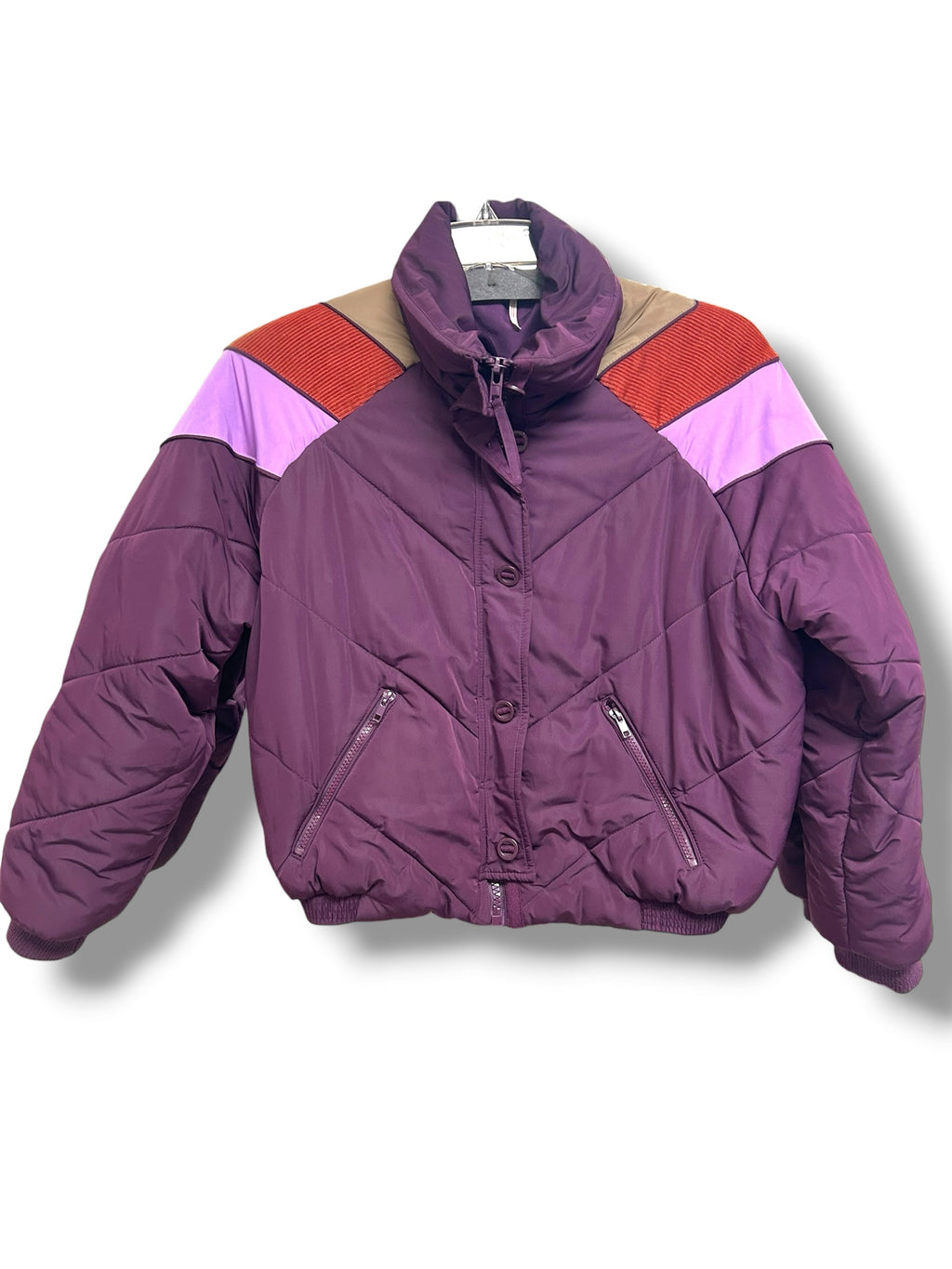 FREE PEOPLE HEIDI SKI PUFFER RETRO COLORBLOCK PURPLE COAT SIZE XS
