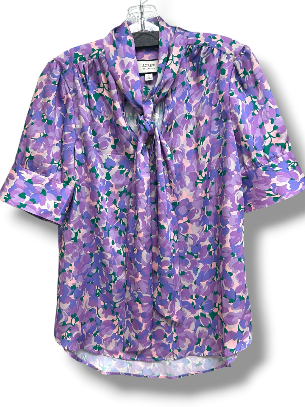 NWT J.CREW CCOLLECTION TIE NECK RATTI LILACE PURPLE FLORAL BLOUSE SIZE SMALL