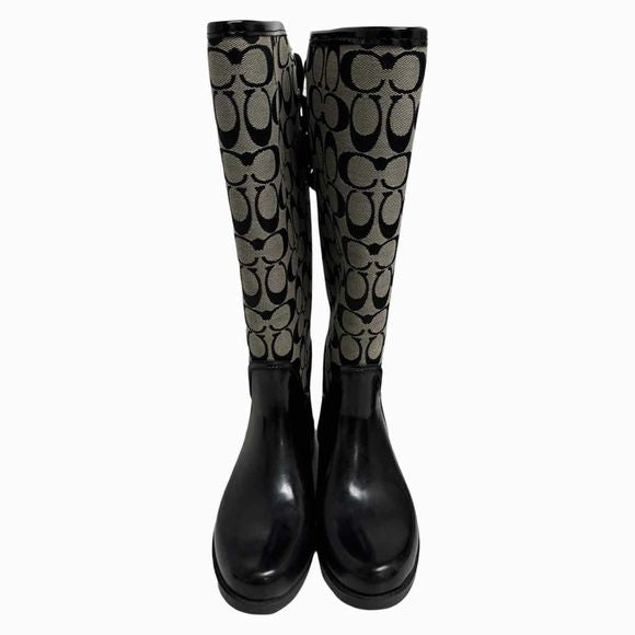 COACH TRISTEE SIGNATURE MONOGRAM BLACK/GRAY RAIN BOOT SIZE 5