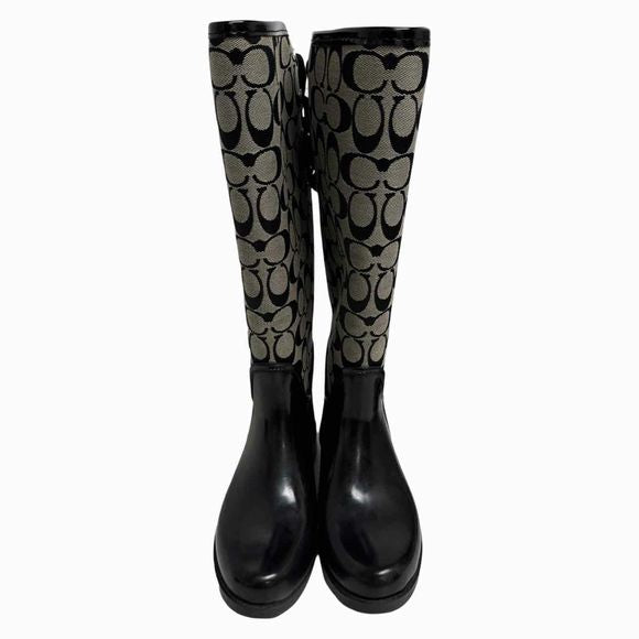 COACH TRISTEE SIGNATURE MONOGRAM BLACK/GRAY RAIN BOOT SIZE