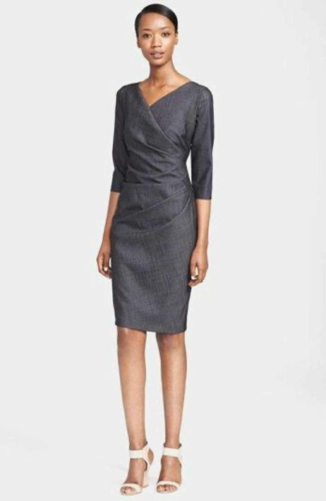 MAX MARA FAUX WRAP PLEATED SURPLICE NECKLINE PENCIL DRESS SIZE 10
