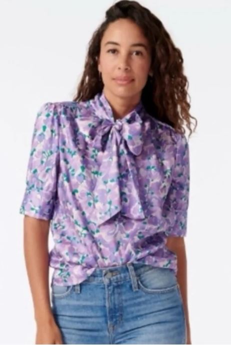 NWT J.CREW CCOLLECTION TIE NECK RATTI LILACE PURPLE FLORAL BLOUSE SIZE SMALL