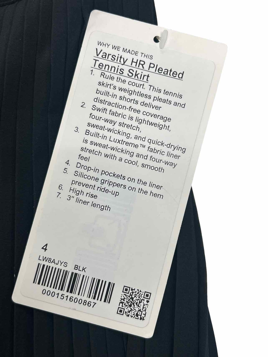 LULULEMON  NWT VARSITY HR PLEATED TENNIS SKIRT SIZE: 4
