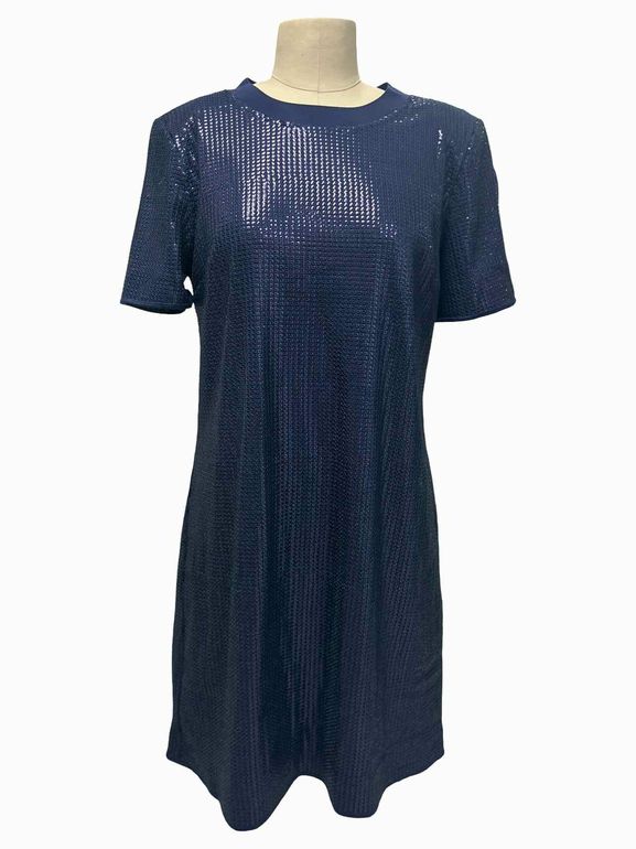 GUESS ALL OVER SEQUIN MINI BLUE DRESS DALIA SHORT SLEEVE SIZE: M