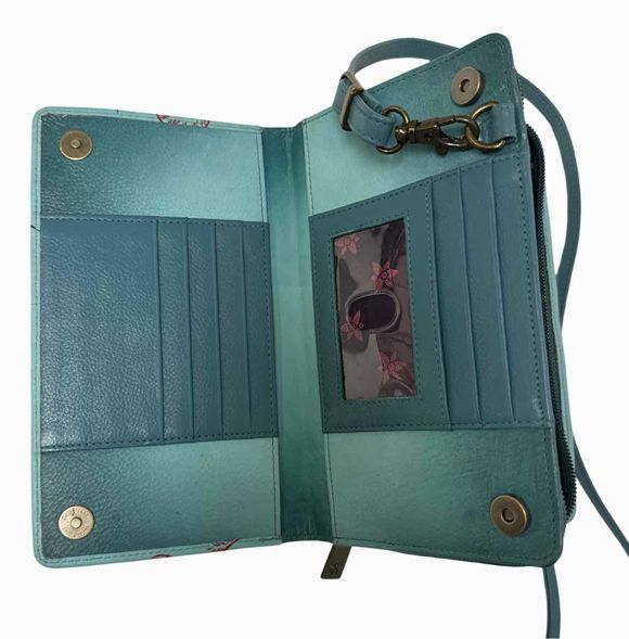 ANUSCHKA JARDIN BLEU RFID ORGANIZER TURQUOISE CROSSBODY