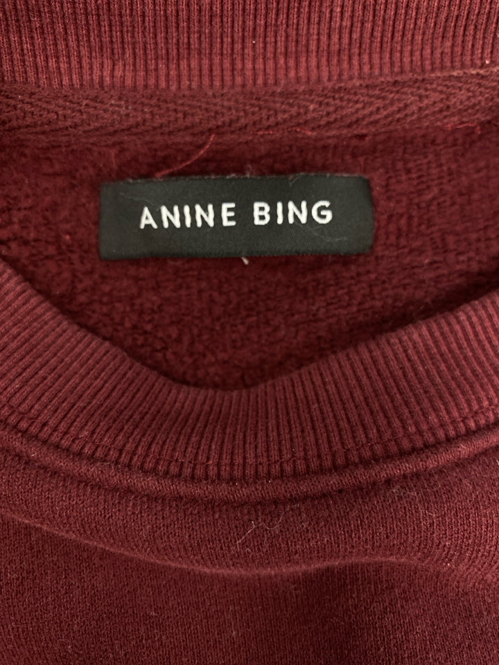 ANINE BING MILES LETTERMAN OVERSIZED SWEATSHIRT BURGUNDY SIZE L