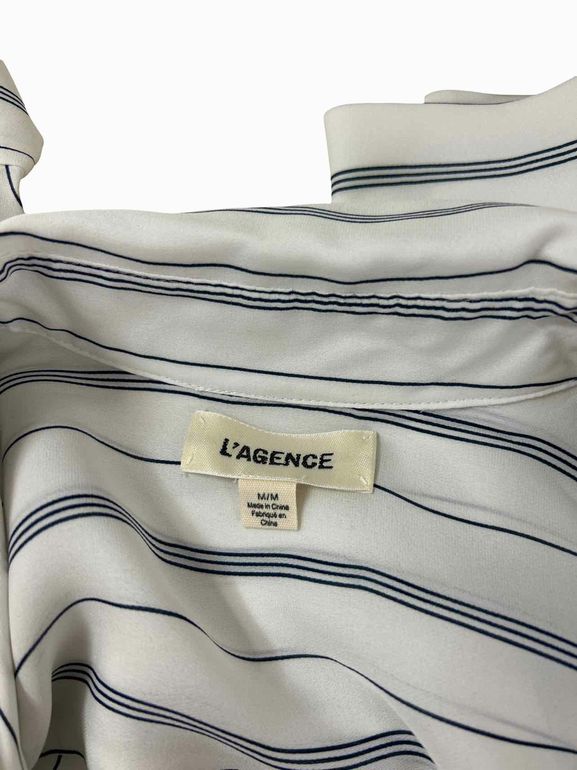 L'AGENCE  NINA STRIPED SILK BLOUSE SIZE: M