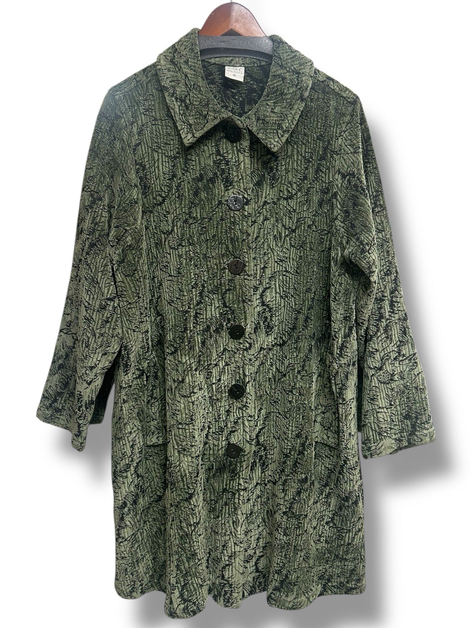 CMC GREEN LONG LENGTH TAPESTRY PRINCESS COAT SIZE LARGE