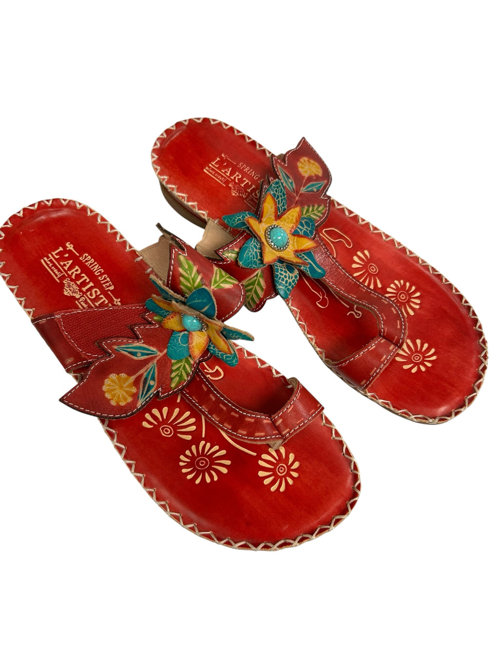 L'ARTISTE SPRING STEP BERRY HAND PAINTED EMBOSSED FLORAL SANDALS SIZE 41
