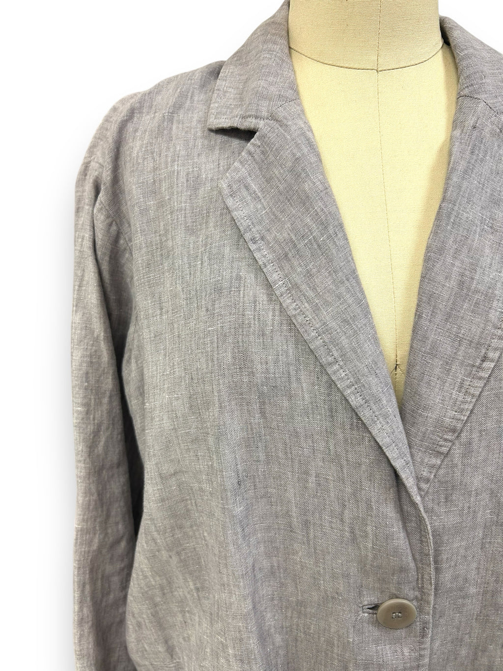 EILEEN FISHER GRAY HEATHERED ORGANIC LINEN 2 BUTTON BLAZER SIZE XS