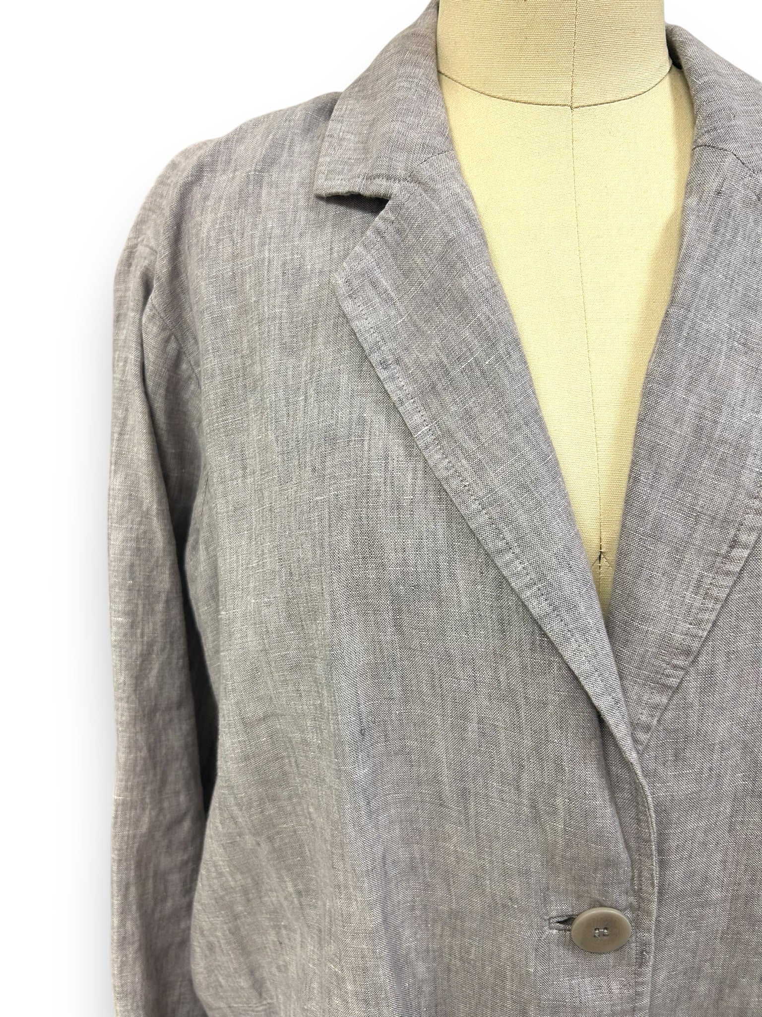 EILEEN FISHER GRAY HEATHERED ORGANIC LINEN 2 BUTTON BLAZER SIZE XS