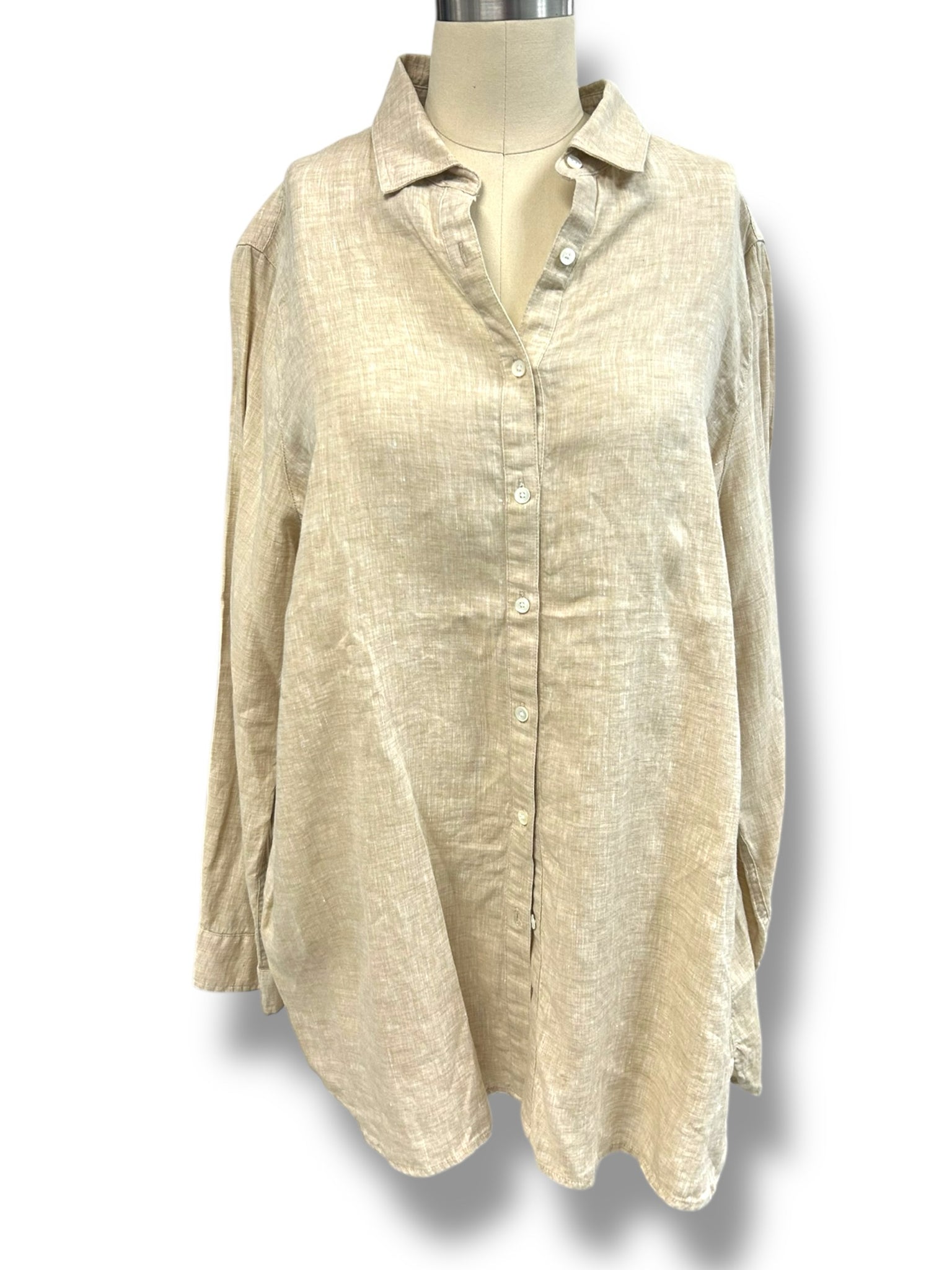JMCLAUGHLIN BRITT 100% LINEN BUTTON DOWN TAN LIGHTWEIGHT SHIRT SIZE XXL