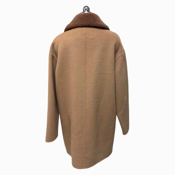 TRINA TURK DAWN WOOL & SHEARLING CAMEL COAT SIZE L