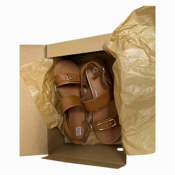 FITFLOP GRACIE BUCKLE LEATHER BACK STRAP TAN SANDALS SIZE 8