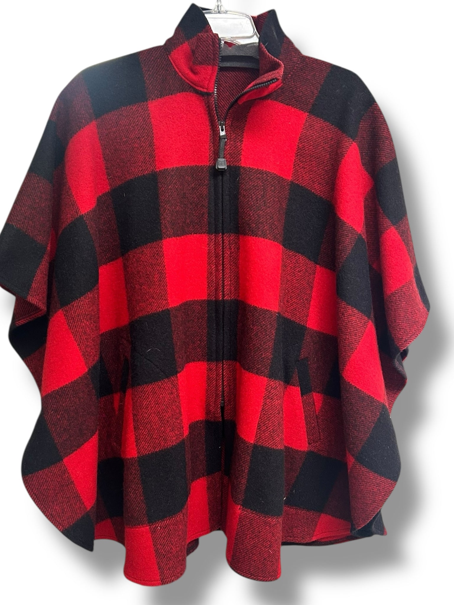 VINTAGE BEMIDJI WOOLEN MILLS BUFFALO PLAID ZIP UP PONCHO CAPE SIZE SMALL