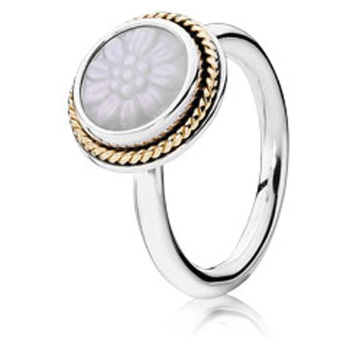 PANDORA 14k MOTHER OF PEARL DAISY SIGNET RING SIZE 7.5