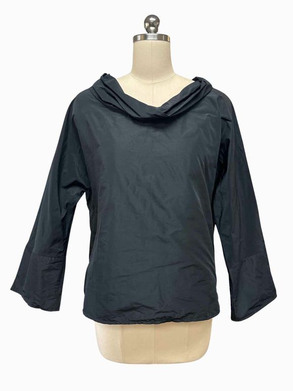 KOZAN FUNNEL NECK CRINKLE BLACK BOXY TOP SIZE S