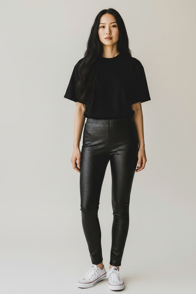 NWT KOZAN ART TO WEAR FAUX LEATHER BLACK LEGGINGS SIZE XL