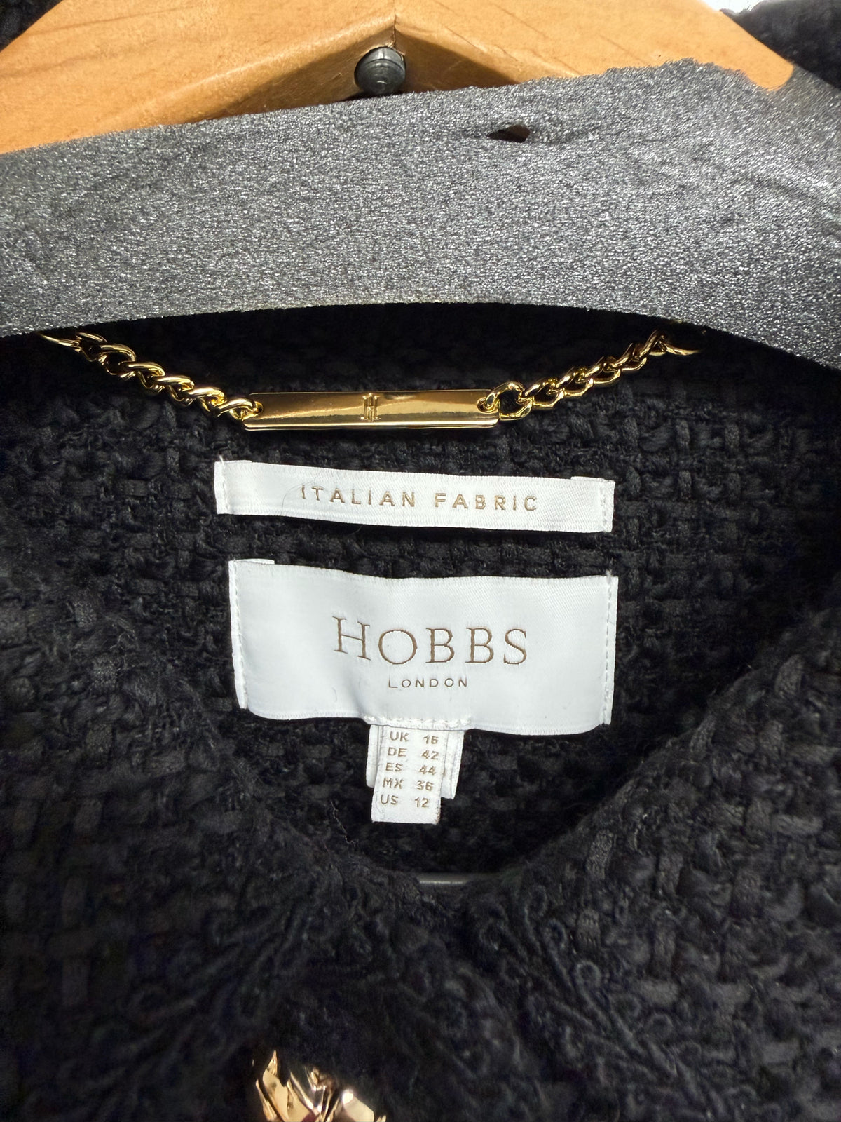 HOBBS LONDON EVANGELINE TWEED BLACK CAR COAT SIZE 12