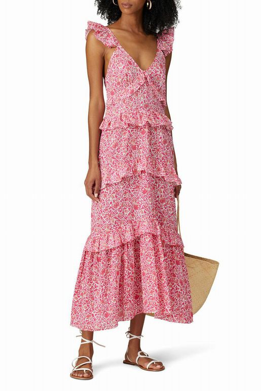 MISA MORRISON FLORAL RUFFLE PINK DRESS SIZE S