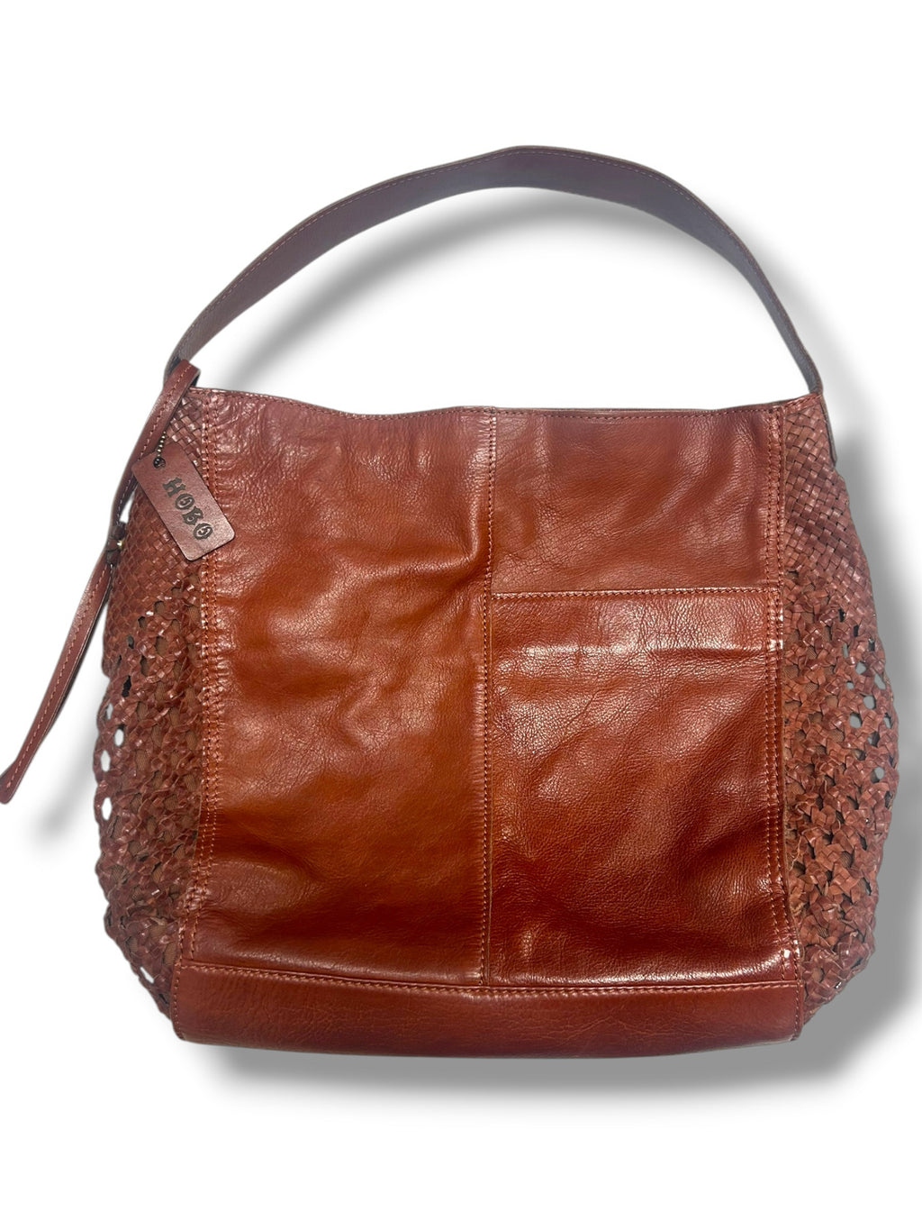 HOBO HAZEL WOVEN SIDE PANELS LEATHER SLOUCHY BAG BROWN