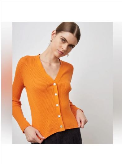 NWT RAILS BEAU RIBBED COTTON SILK BLEND MINI BUTTON ORANGE CARDIGAN SIZE XS
