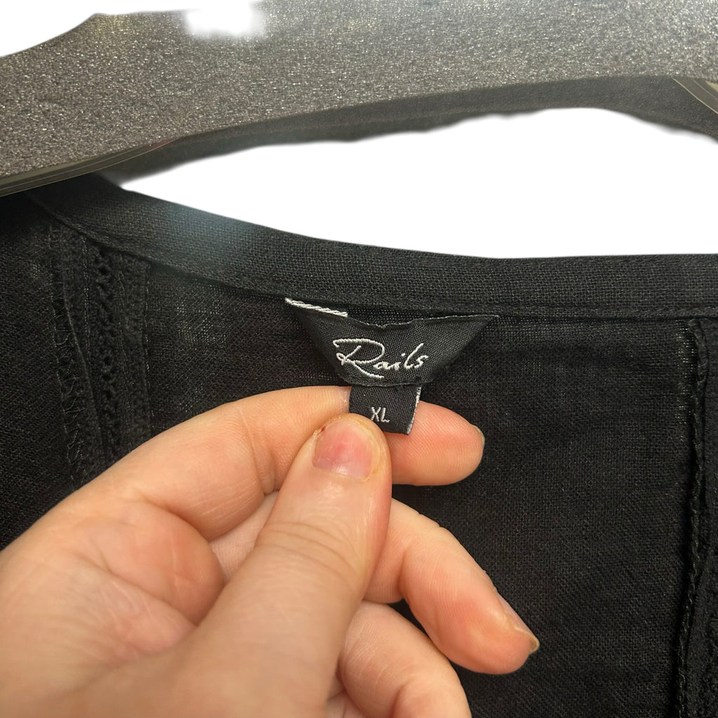 RAILS TARA FLUTTER SLEEVE LINEN BLEND BLACK MINI DRESS SIZE XL