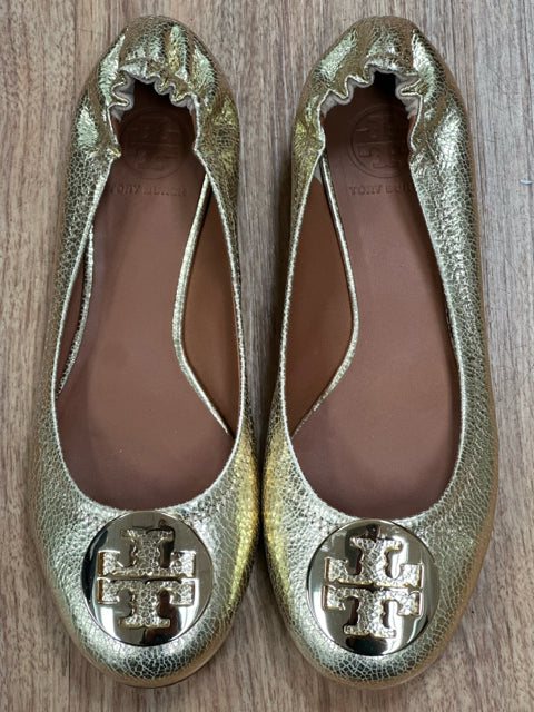 TORY BURCH METALLIC REVA GOLD METALLIC FLAT SIZE 8