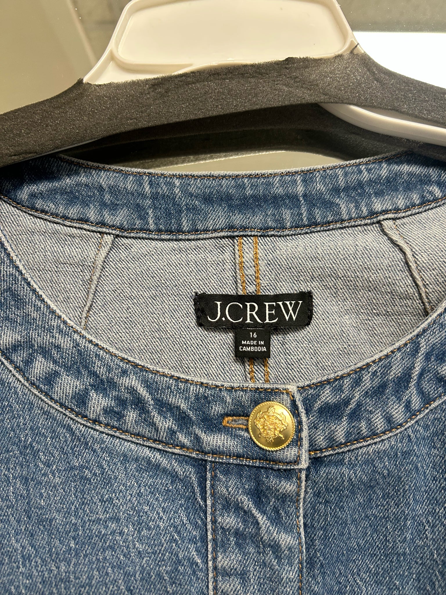 JCREW LOUISA LADY CROP CREST DENIM BUTTON FRONT JACKET SIZE 16