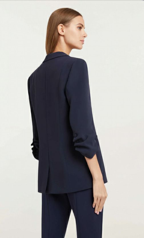 CINQ A SEPT KHLOE RUCHED CREPE NAVY BLAZER SIZE 8